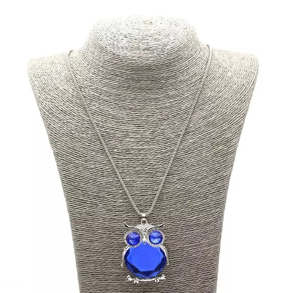 NWT Blue Gem Rhinestone Owl Necklace - Picture 4 of 4